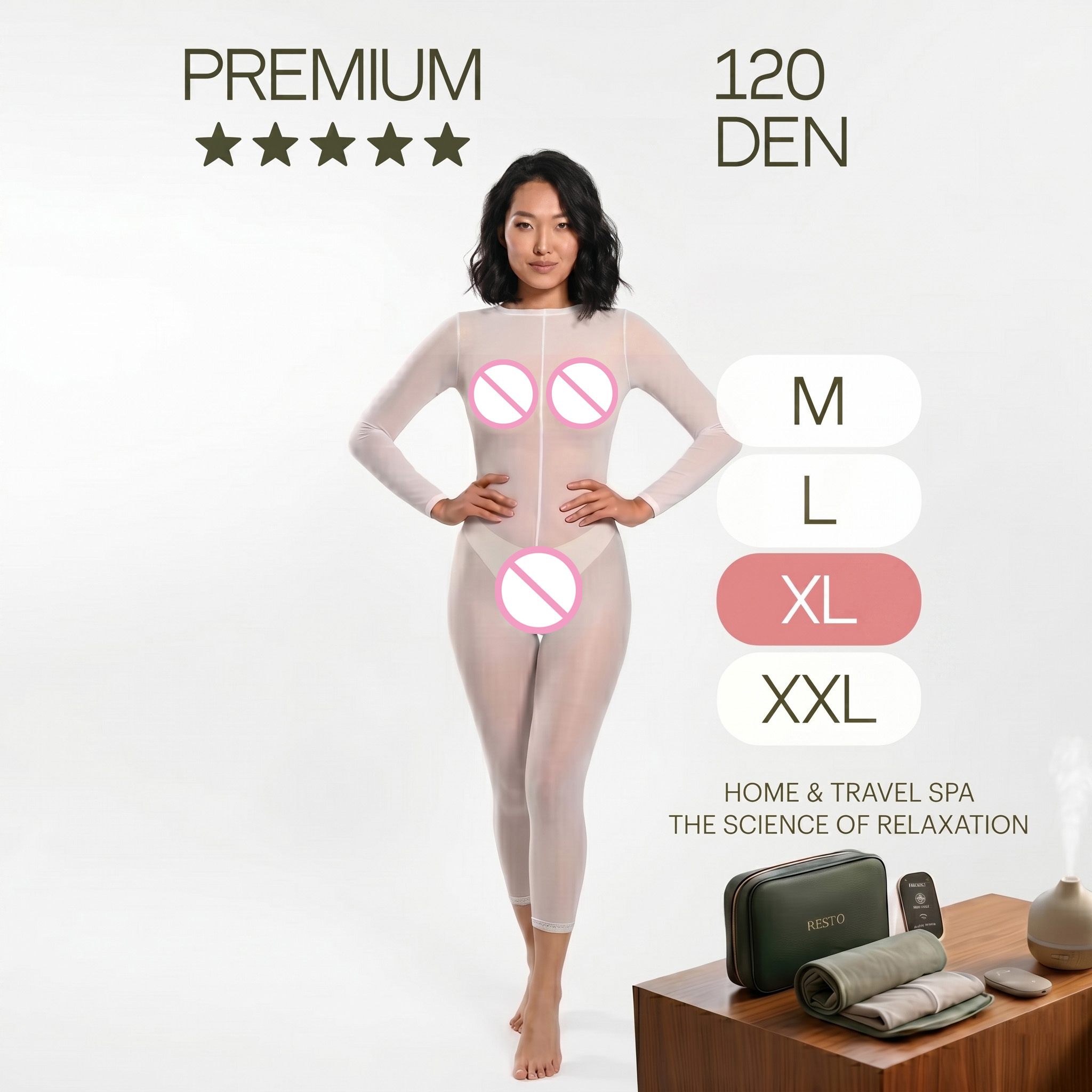 Pressotherapy Lymphatic Drainage Suit - Reusable 120 DEN White Women Full